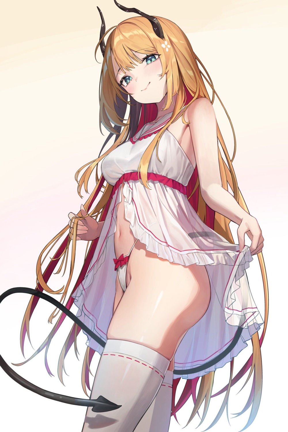 horns pantsu refla see_through skirt_lift tail thighhighs