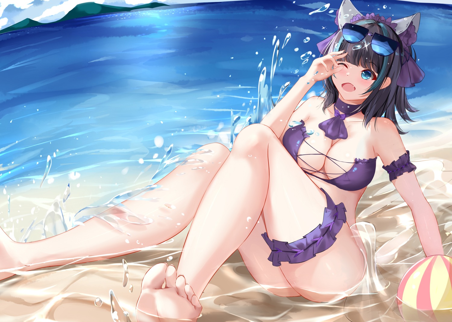 azur_lane bikini_top cheshire_(azur_lane) dongyue_sakura feet megane nopan see_through swimsuits wet