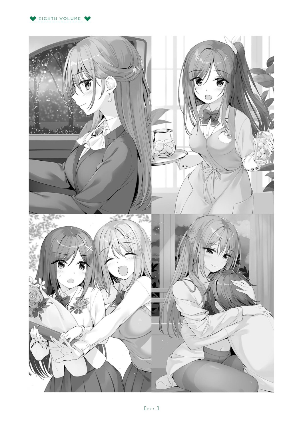 amanashi_nui boku_no_kanojo_sensei bra business_suit dress_shirt fujiki_maka jinsho_karen monochrome open_shirt oryou pantyhose saigi_makoto seifuku sweater waitress