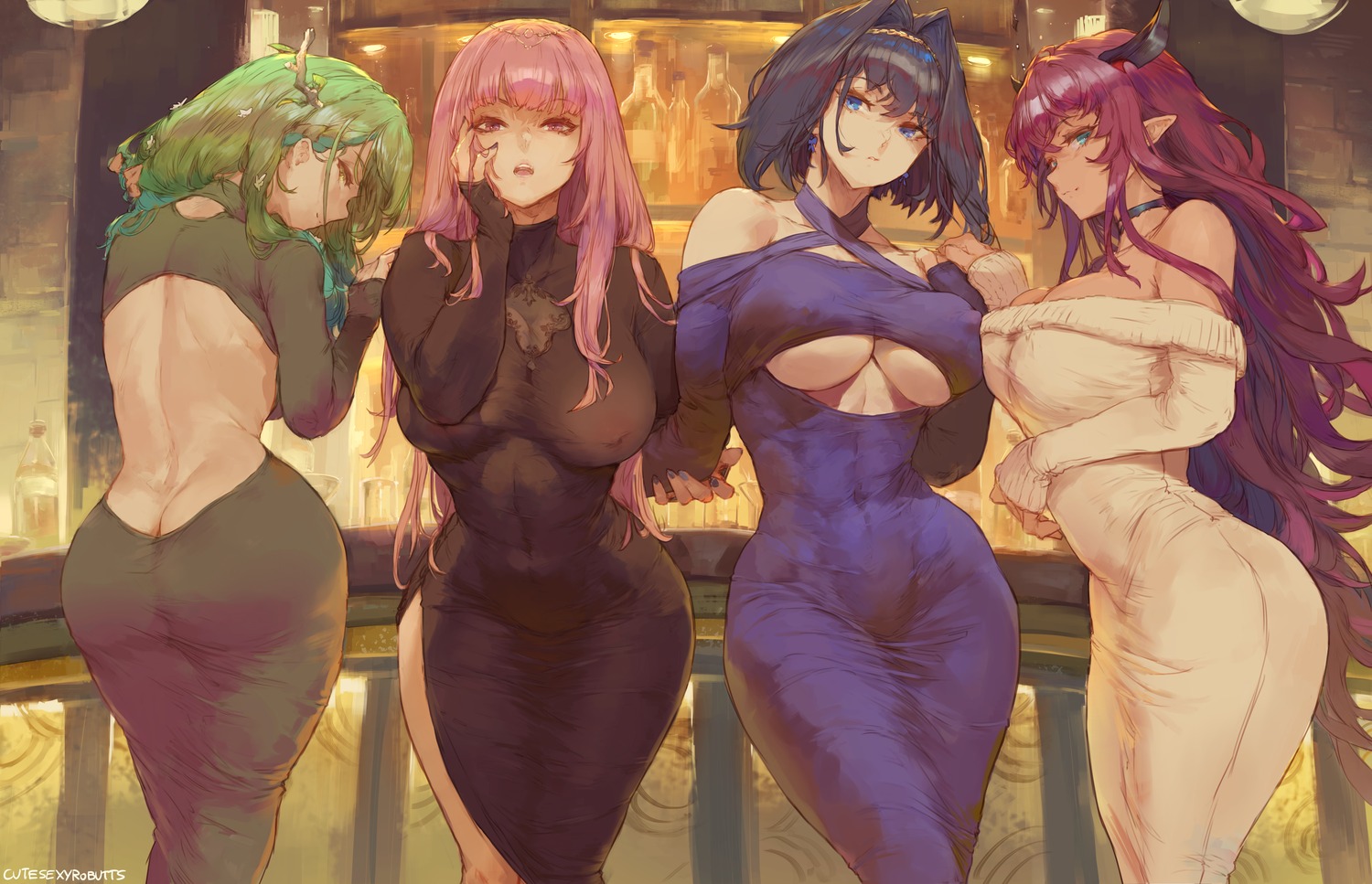 areola ass ceres_fauna cutesexyrobutts dress erect_nipples hololive hololive_english horns irys_(hololive) mori_calliope no_bra ouro_kronii pointy_ears see_through sweater underboob