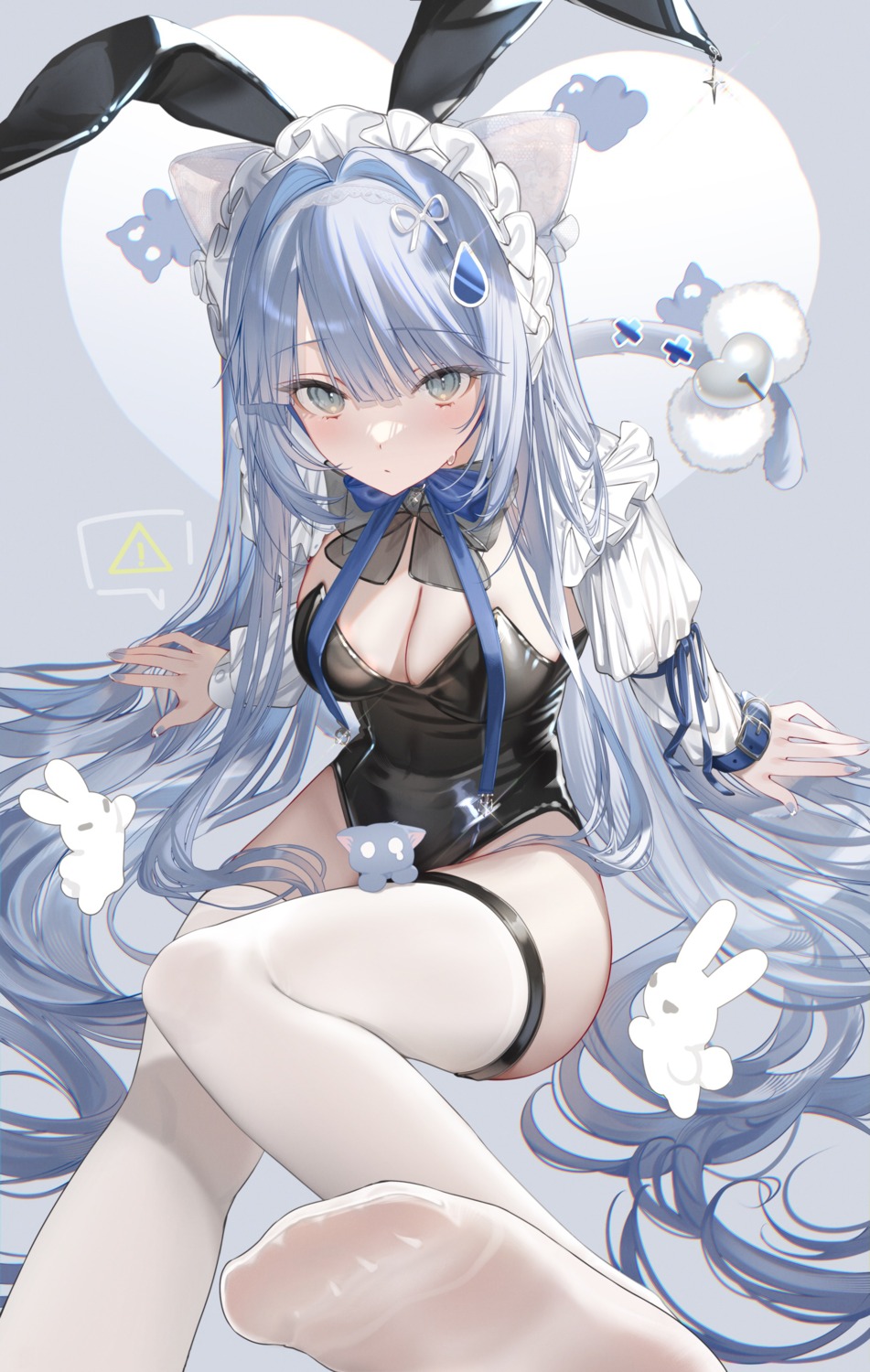 animal_ears bunny_ears bunny_girl detexted feet garter kuma_daigorou maid nekomimi no_bra tail thighhighs