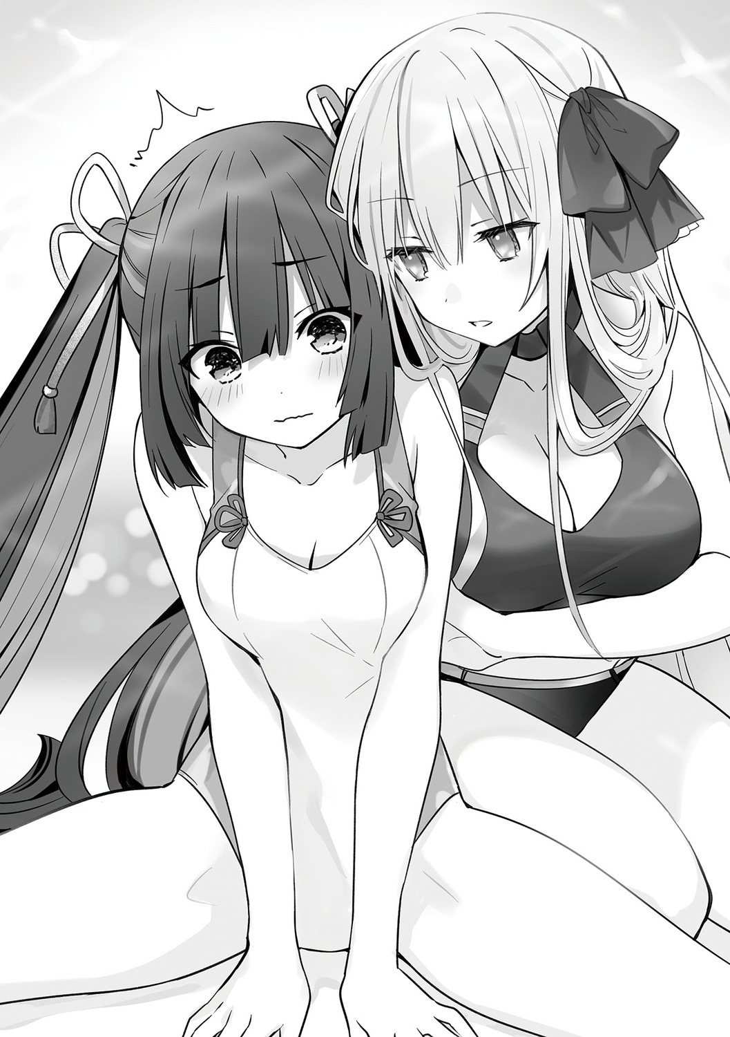 bikini cleavage fuyajou_ruri kuozaki_saika monochrome ousama_no_propose swimsuits tsunako yuri