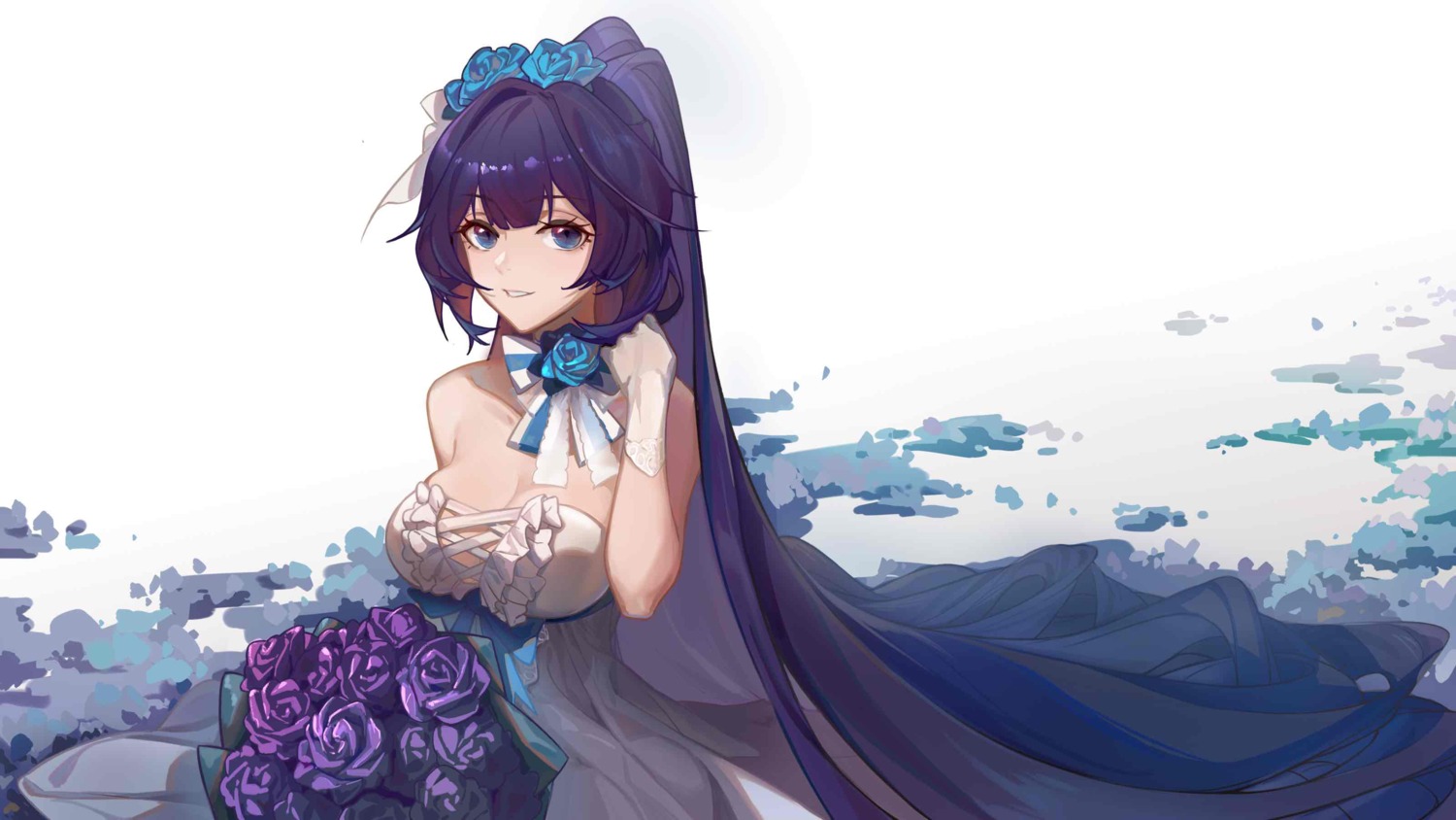 benghuai_xueyuan dress honkai_impact no_bra raiden_mei wedding_dress xianyu_liang