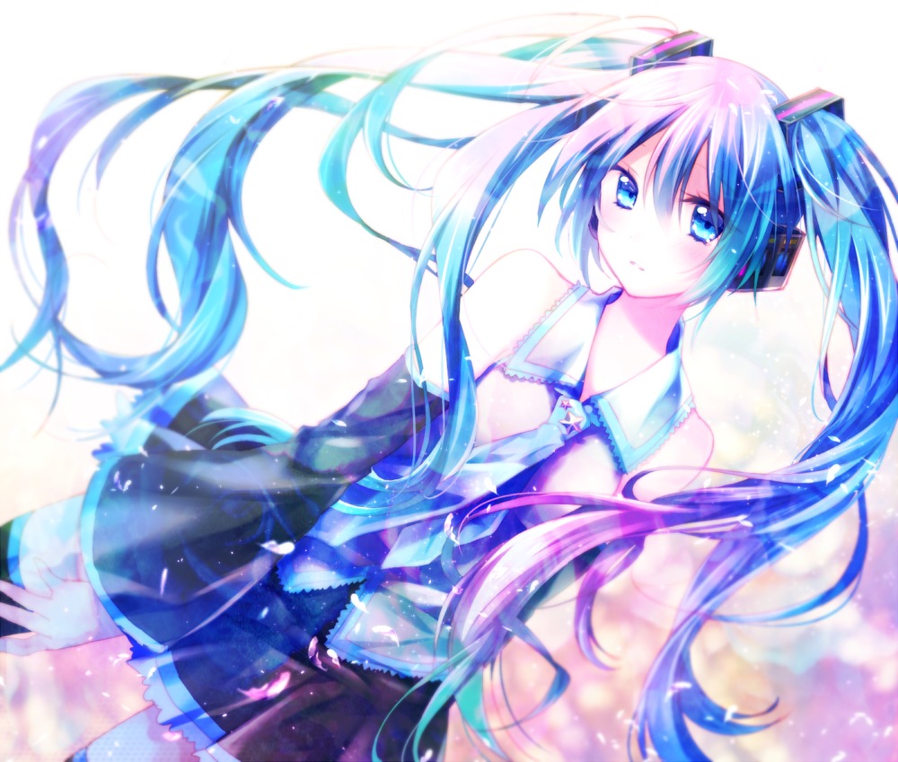 hatsune_miku headphones riichu thighhighs vocaloid