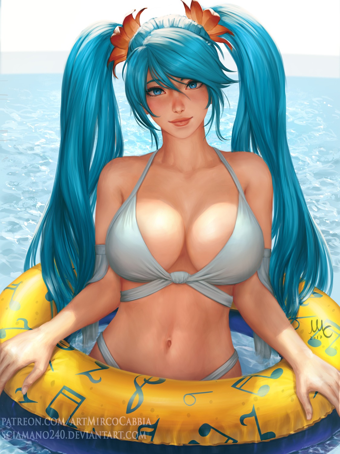 bikini cleavage league_of_legends mirco_cabbia sona_buvelle swimsuits