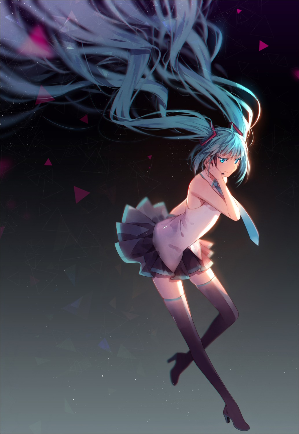 hakusai_(tiahszld) hatsune_miku headphones heels thighhighs vocaloid