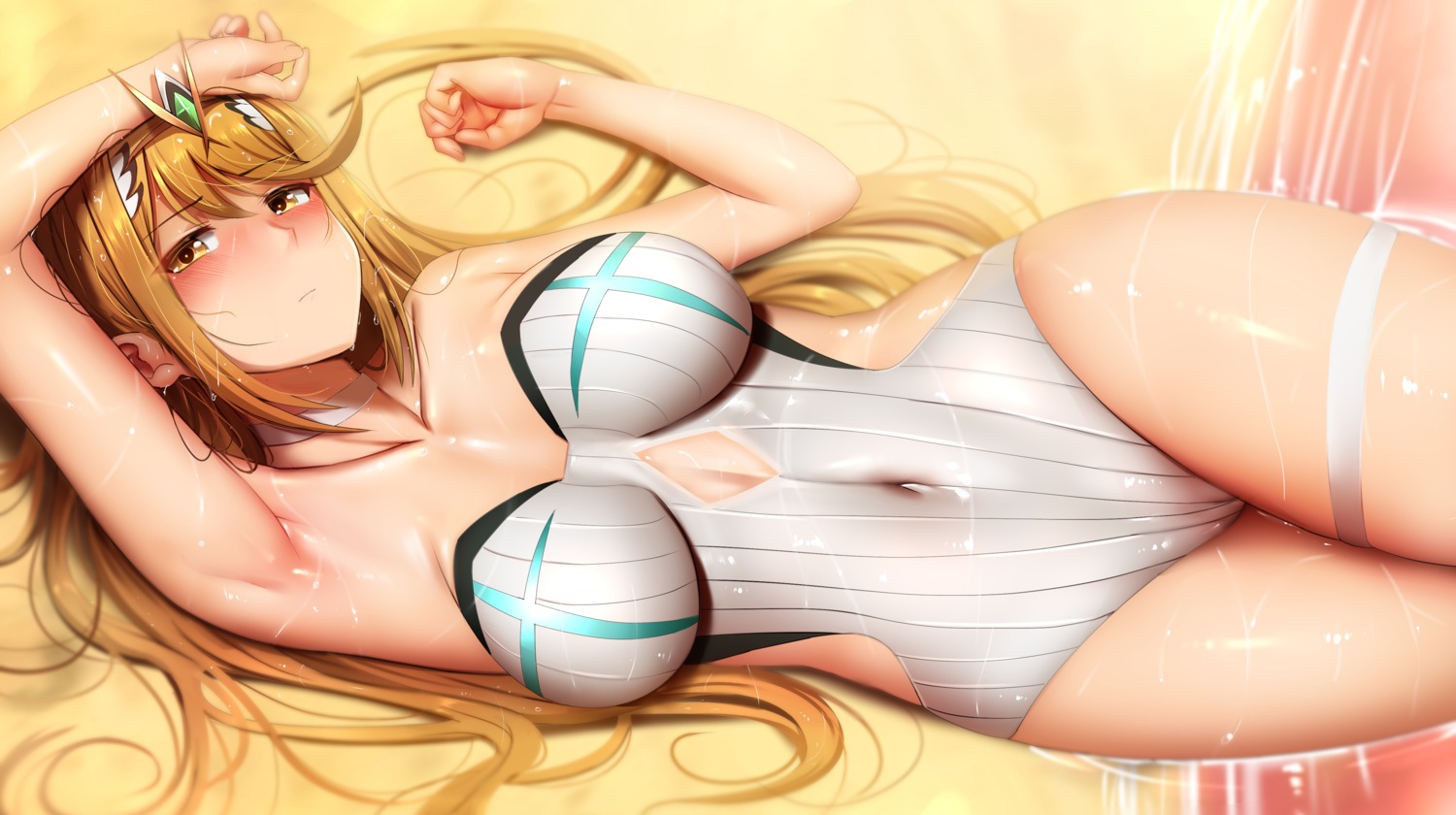 cameltoe garter ginhaha hikari_(xenoblade_2) nipples swimsuits wet xenoblade xenoblade_chronicles_2