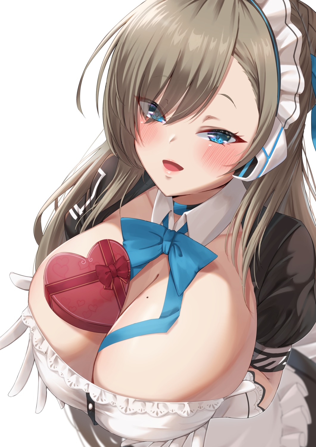 blue_archive breast_hold cleavage ichinose_asuna maid nanohana_linestamp no_bra valentine