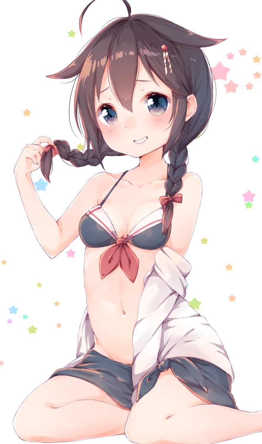 azuki_(krps-hano) bikini cleavage kantai_collection open_shirt shigure_(kancolle) swimsuits