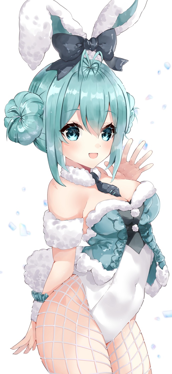 animal_ears bicute_bunnies_miku bunny_ears bunny_girl cleavage fishnets hatsune_miku no_bra nopan pantyhose tail viwop vocaloid