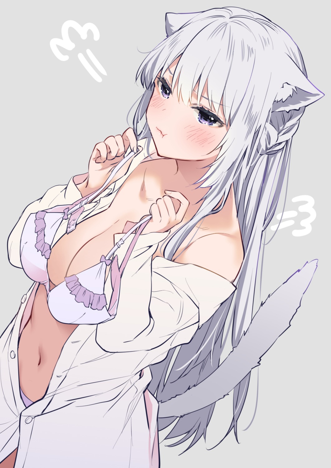 animal_ears endyy nekomimi no_bra open_shirt pantsu tail