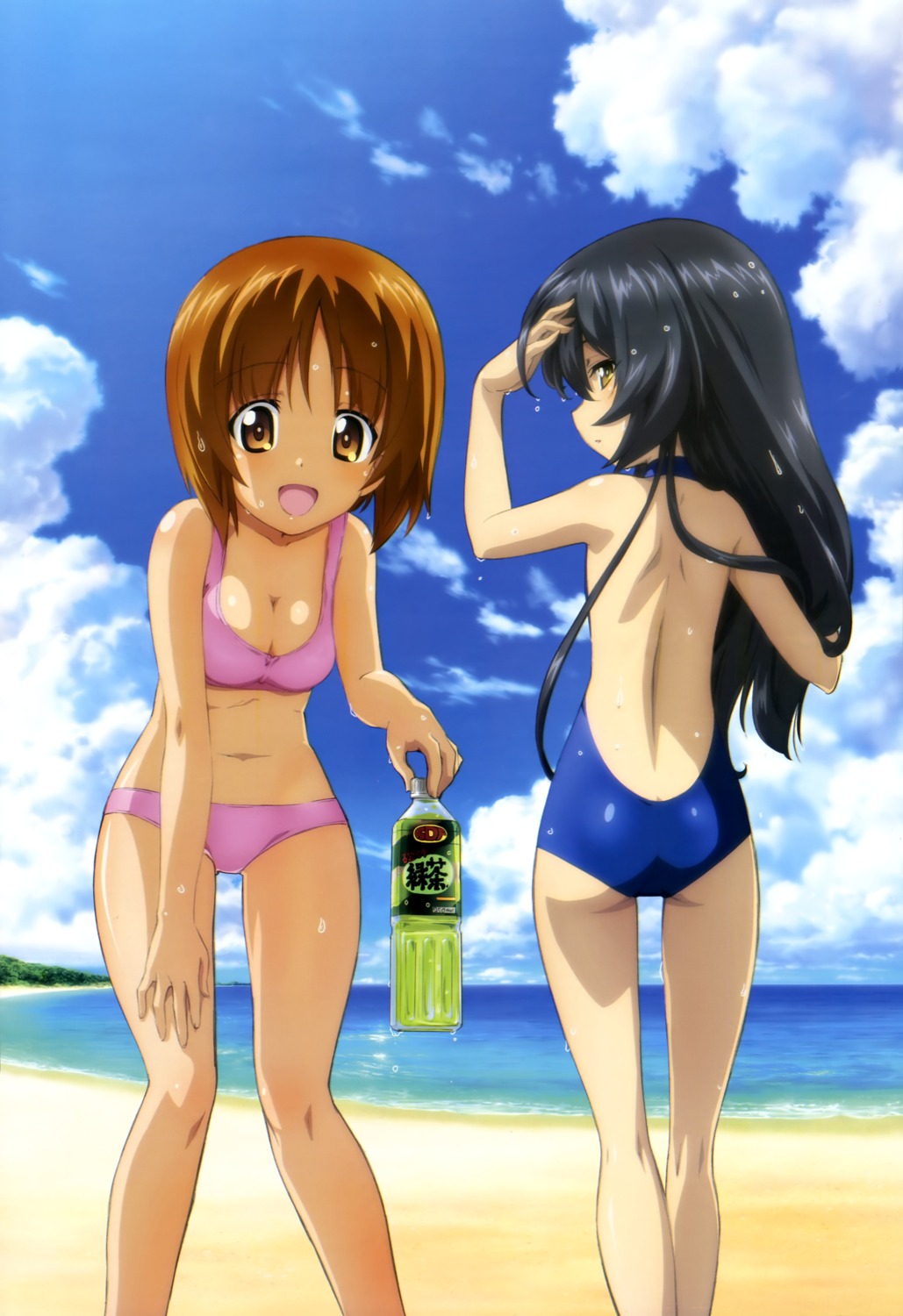 ass bikini cleavage girls_und_panzer nishizumi_miho reizei_mako sugimoto_isao swimsuits wet