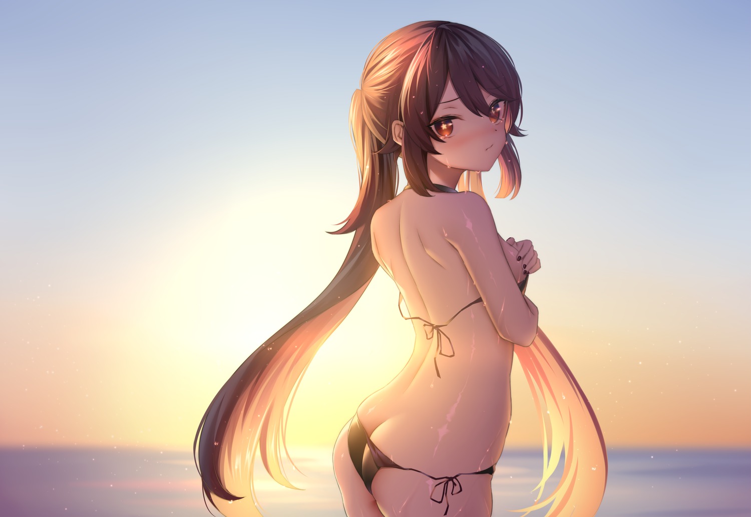 ass bikini breast_hold genshin_impact hu_tao neit_ni_sei swimsuits thong