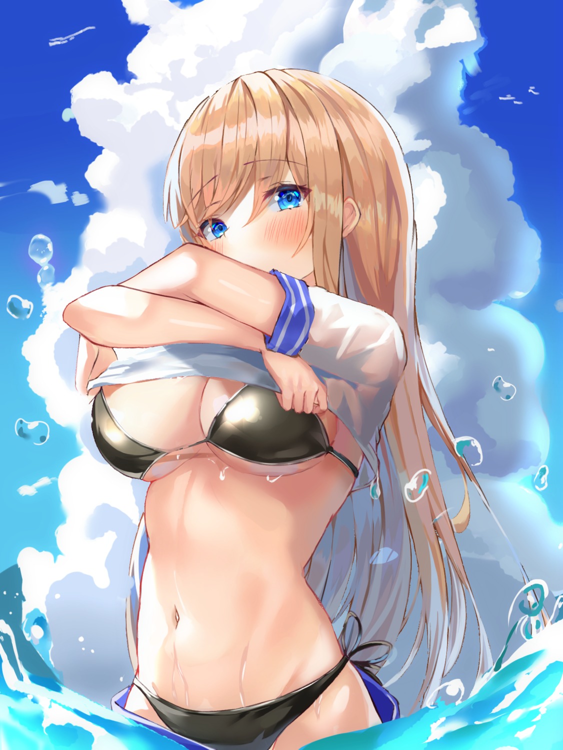 bikini lotpi see_through seifuku shirt_lift swimsuits underboob undressing wet wet_clothes