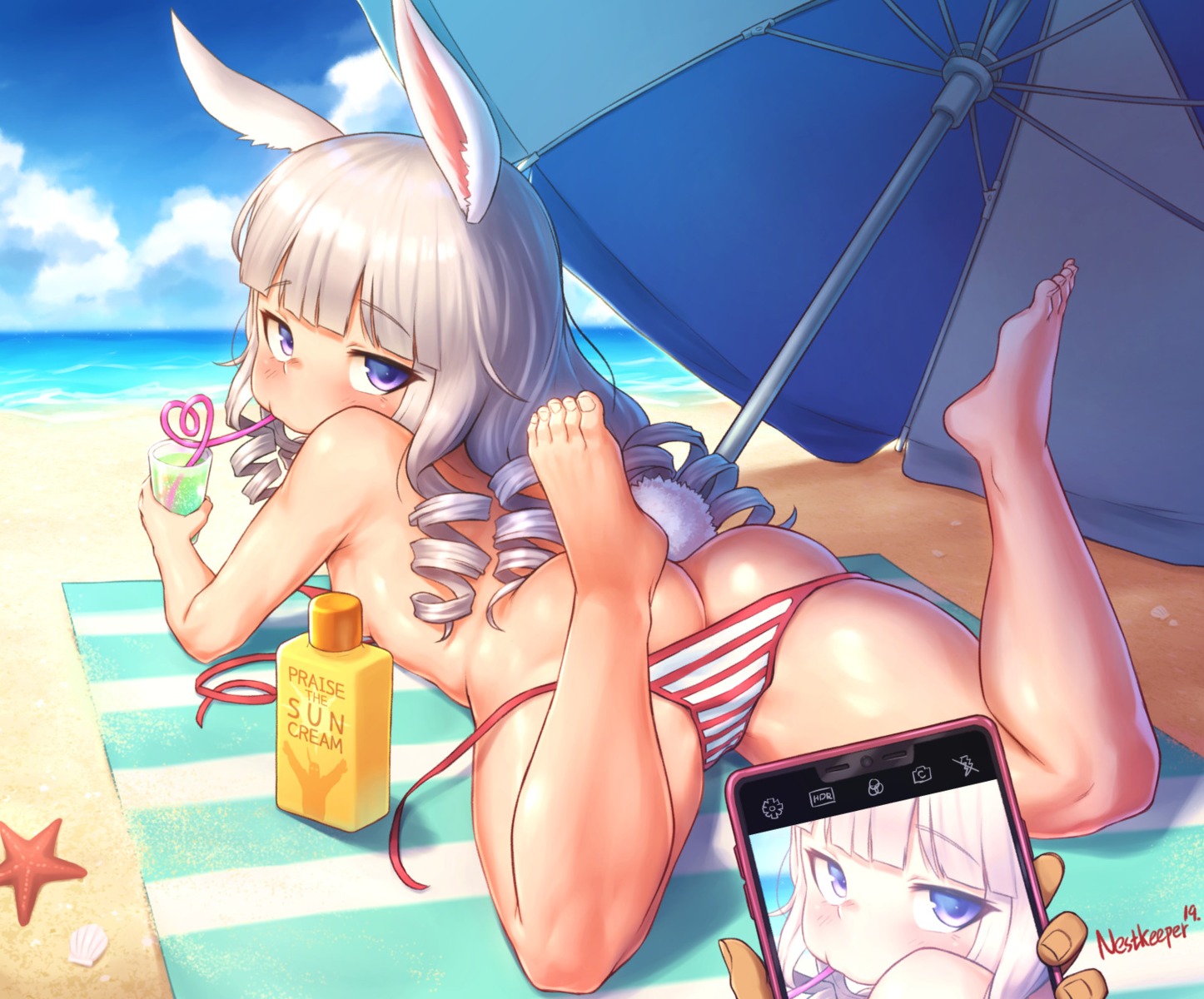 animal_ears ass bikini bunny_ears elin feet loli nestkeeper panty_pull swimsuits tail tera_online