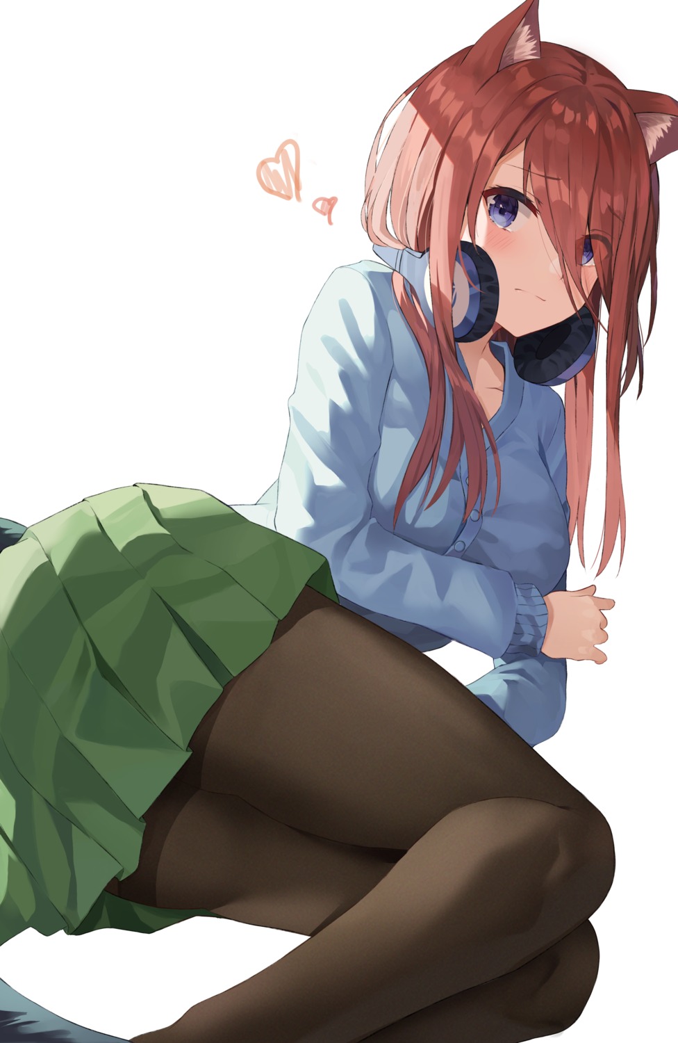 5-toubun_no_hanayome animal_ears headphones k.j. nakano_miku nekomimi pantyhose seifuku sweater tail