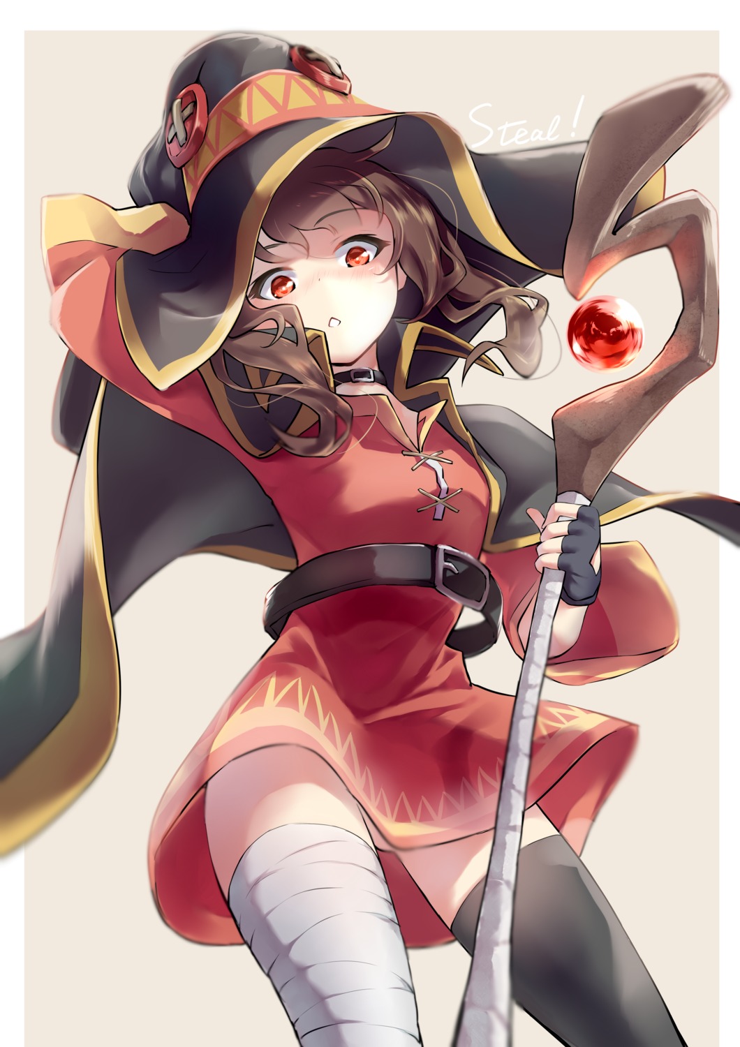 bandages dress kono_subarashii_sekai_ni_shukufuku_wo! megumin sazanka thighhighs weapon witch