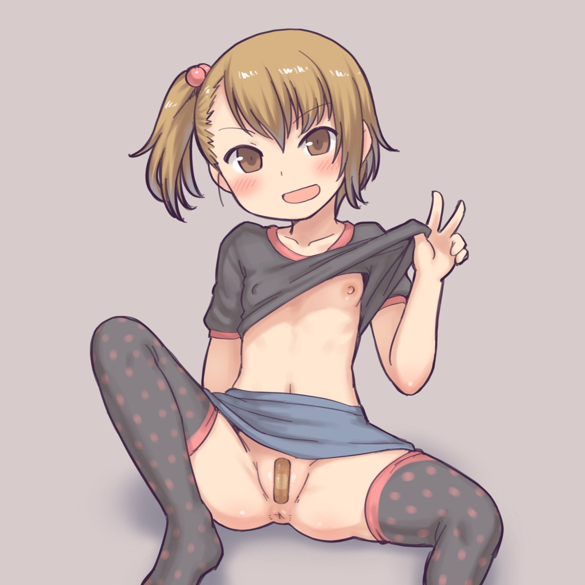 aaaa_(quad-a) anus bandaid erect_nipples loli maebari nipples no_bra nopan shirt_lift skirt_lift thighhighs uncensored