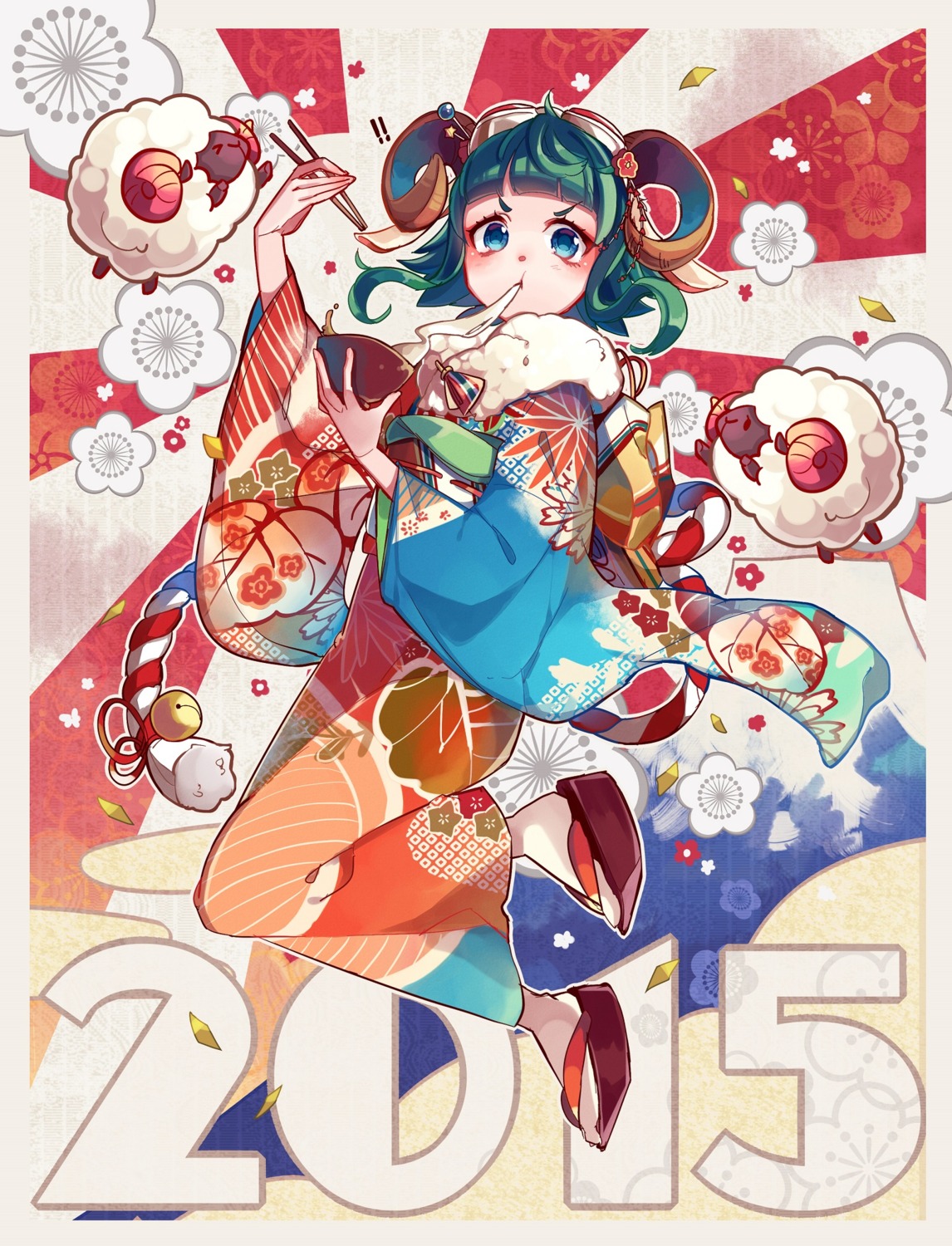 animal_ears gumi horns kimono nou vocaloid