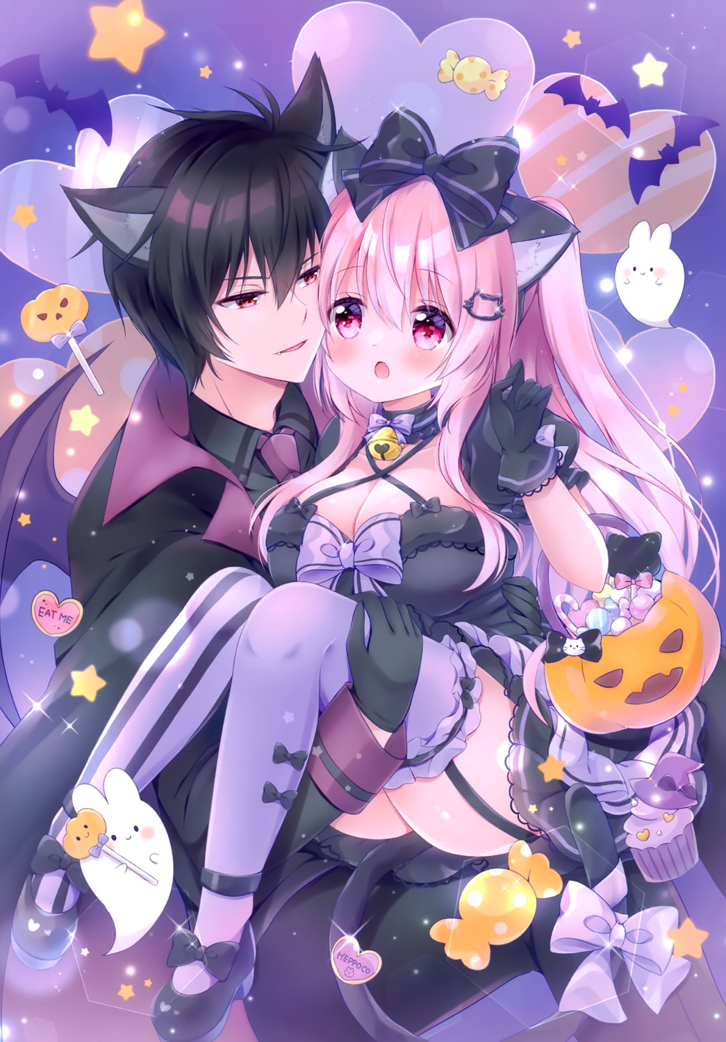 animal_ears chiica gothic_lolita halloween lolita_fashion nekomimi stockings tail thighhighs wings