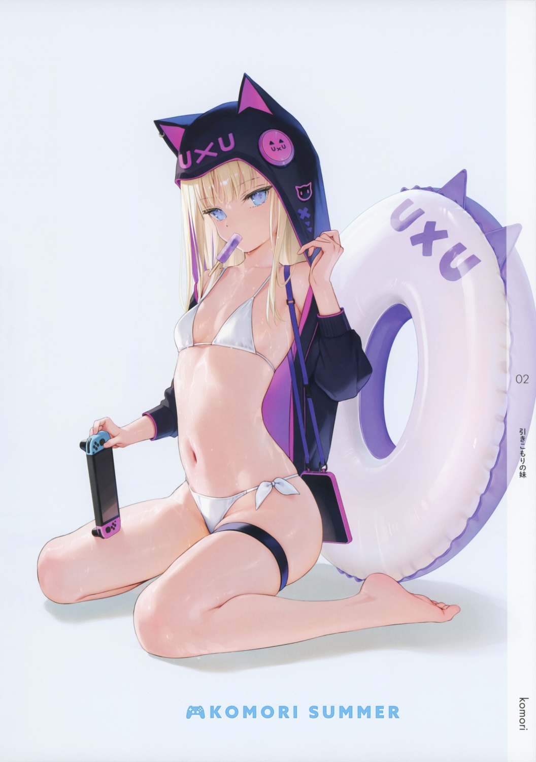 animal_ears bikini garter komori_(mignon) mignon mignon_works nekomimi open_shirt swimsuits wet