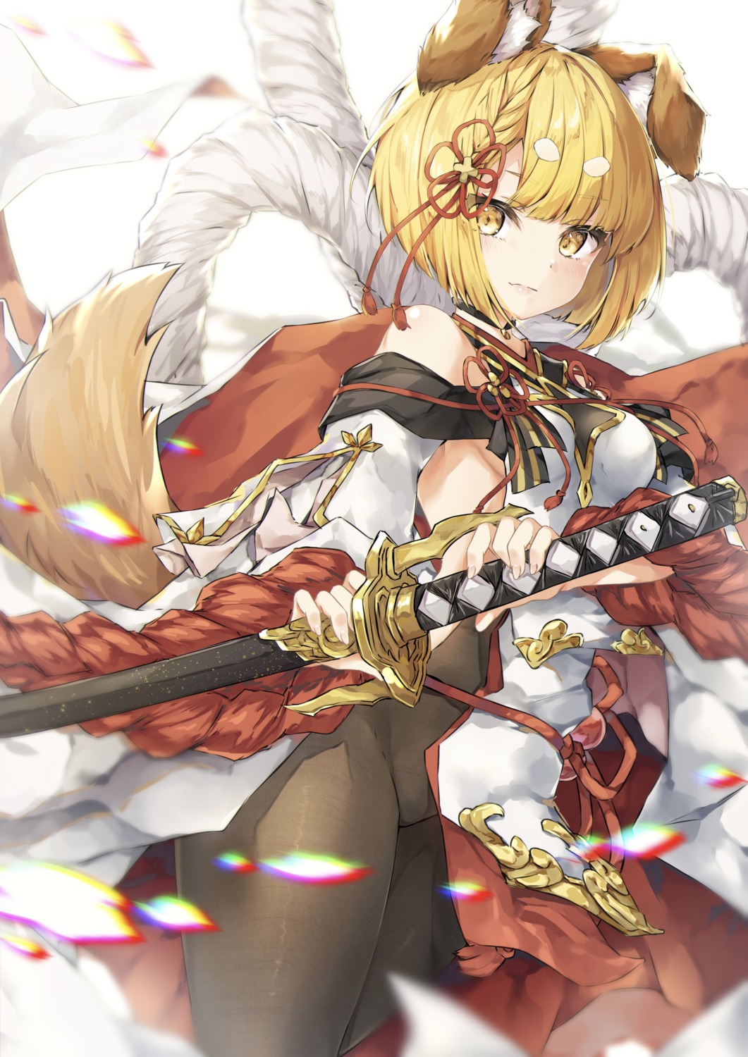 animal_ears asian_clothes granblue_fantasy hyouta_(yoneya) inumimi no_bra pantyhose sword tail vajra_(granblue_fantasy)