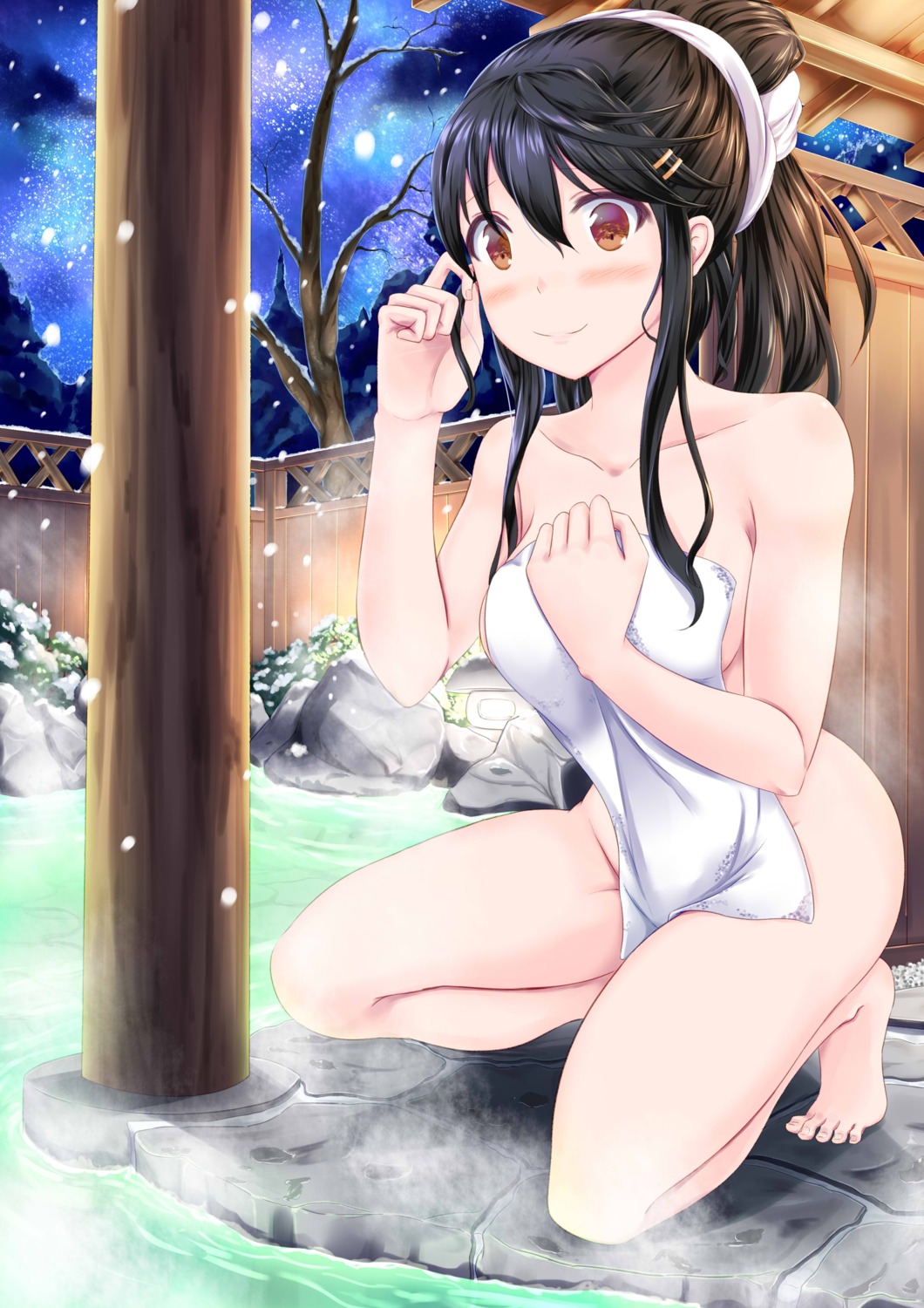 ayakase_hotaru breast_hold haruna_(kancolle) kantai_collection naked onsen towel