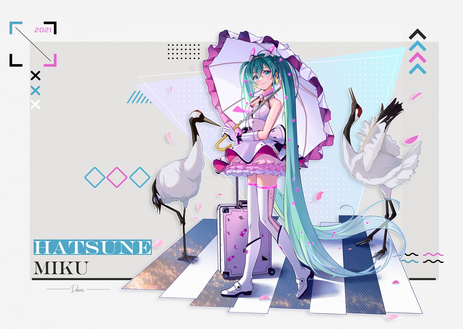 dorris hatsune_miku heels see_through thighhighs umbrella vocaloid