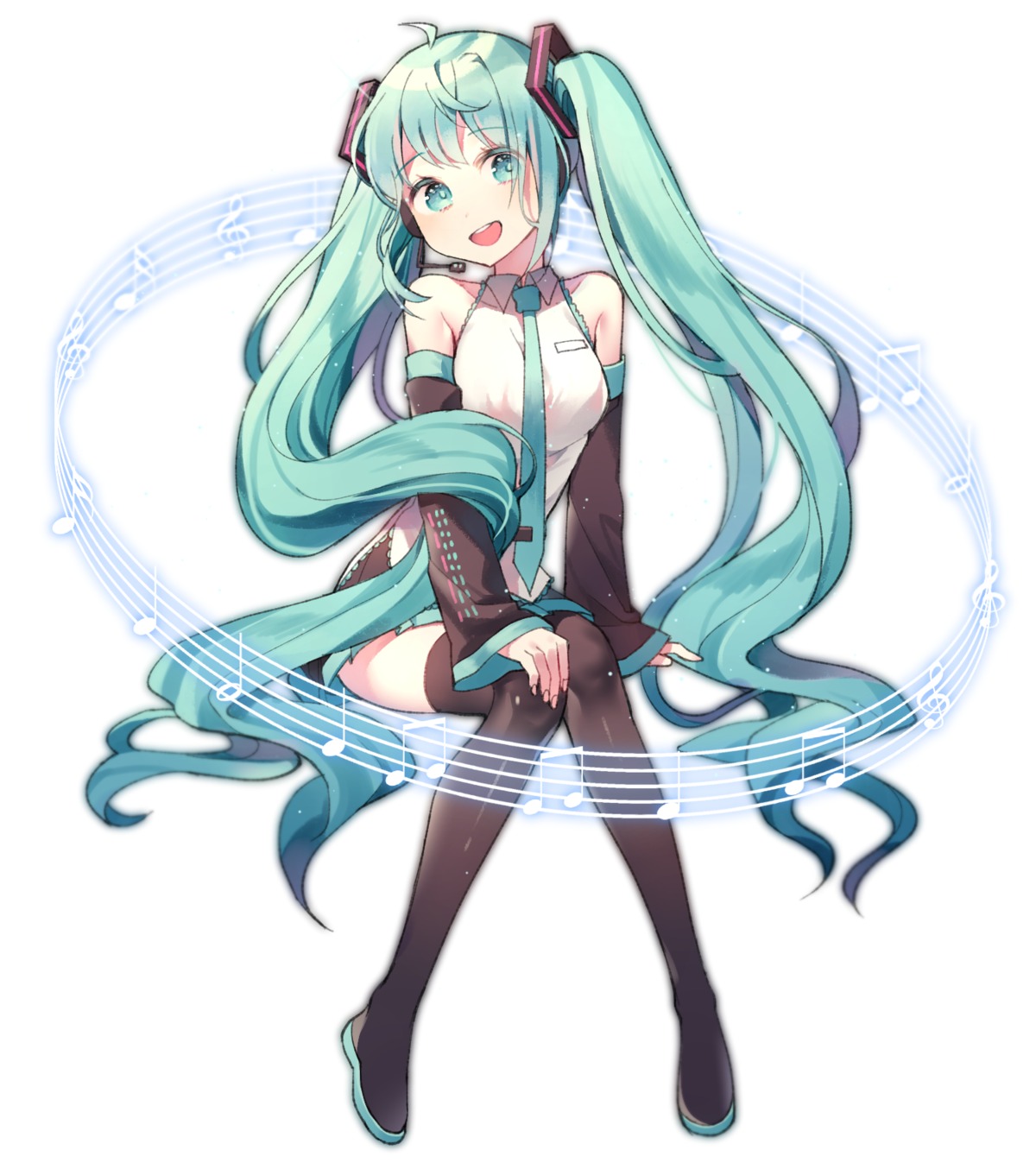 azit_(down) hatsune_miku headphones thighhighs vocaloid