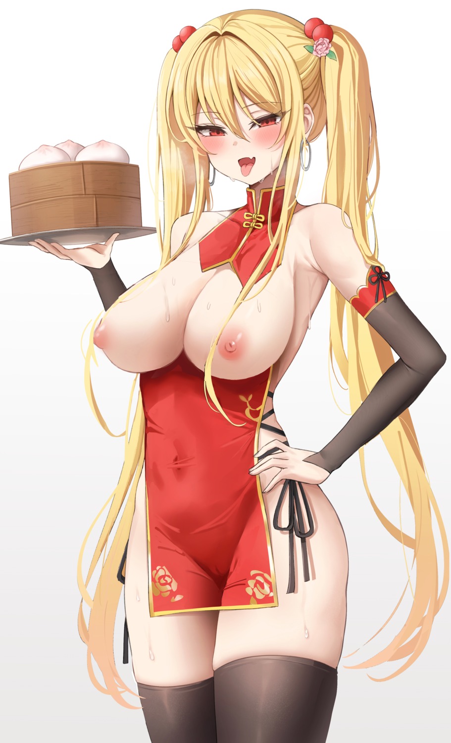 areola biya_(1024) breasts cameltoe chinadress nipples no_bra nopan sayuri_(k_pring) thighhighs waitress wet