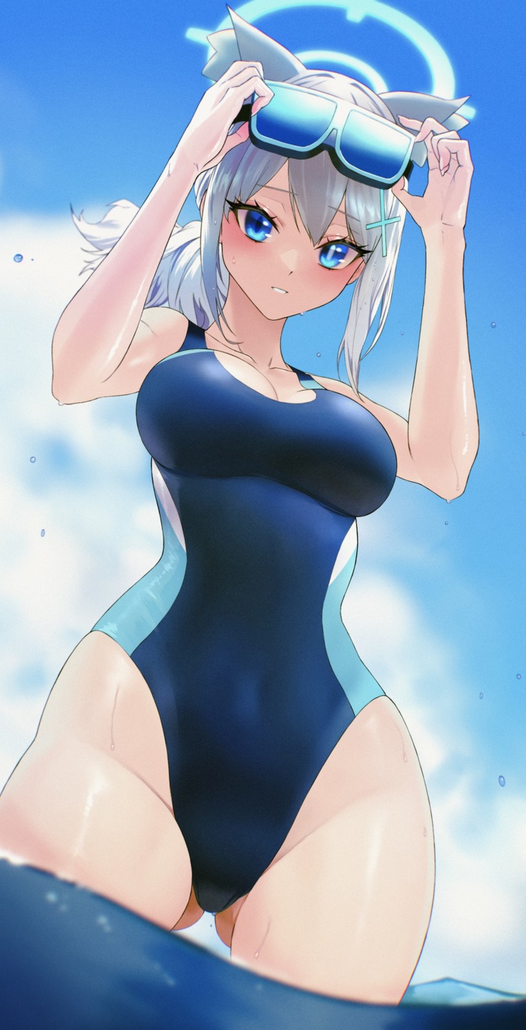 animal_ears blue_archive halo kazane-wind nekomimi sunaookami_shiroko swimsuits wet