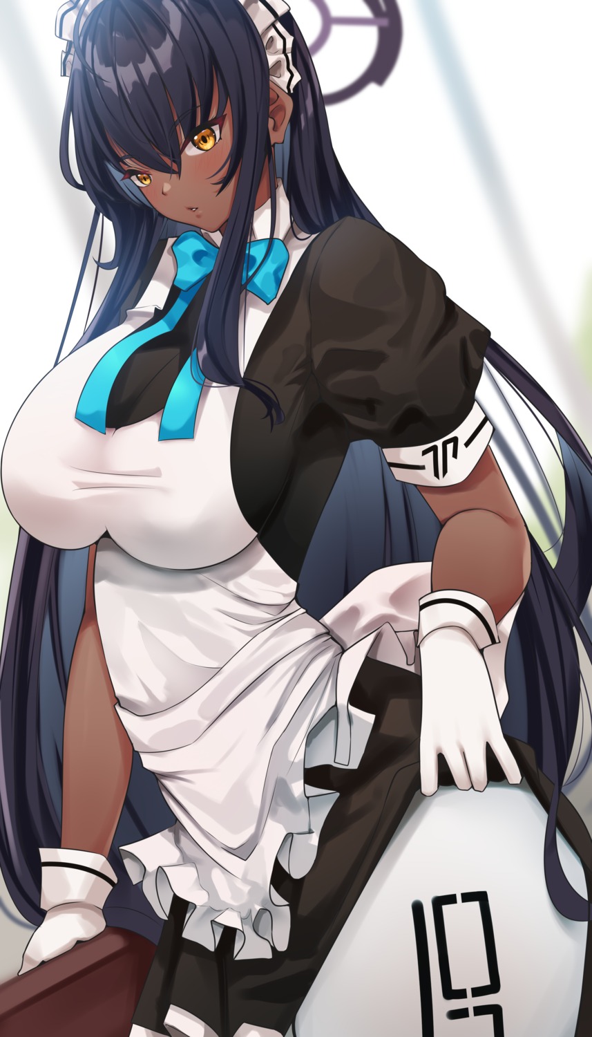 blue_archive cromwellb halo kakudate_karin maid pantyhose skirt_lift