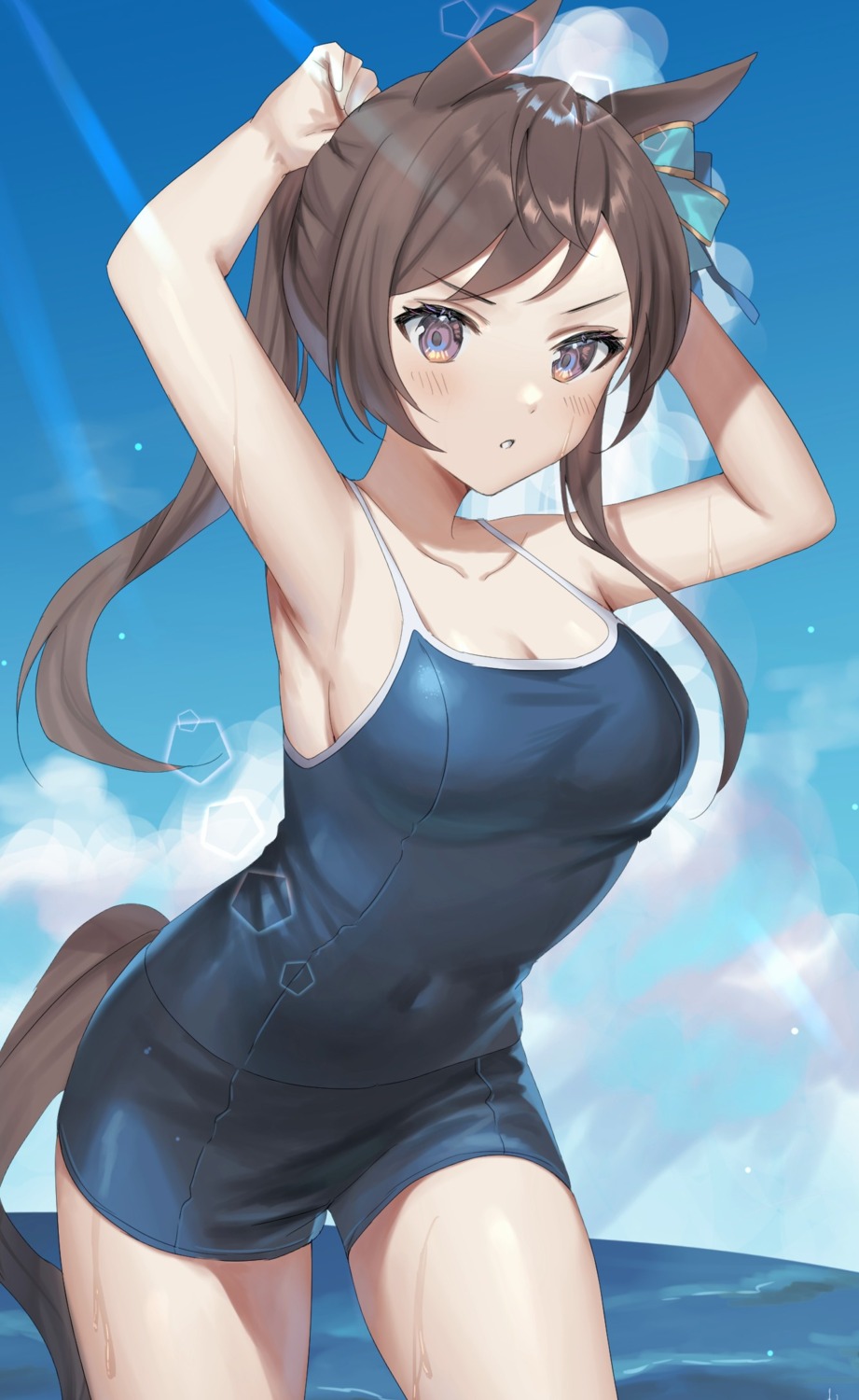 animal_ears mejiro_dober_(umamusume) oshage_(osyage921) school_swimsuit swimsuits tail uma_musume_pretty_derby wet