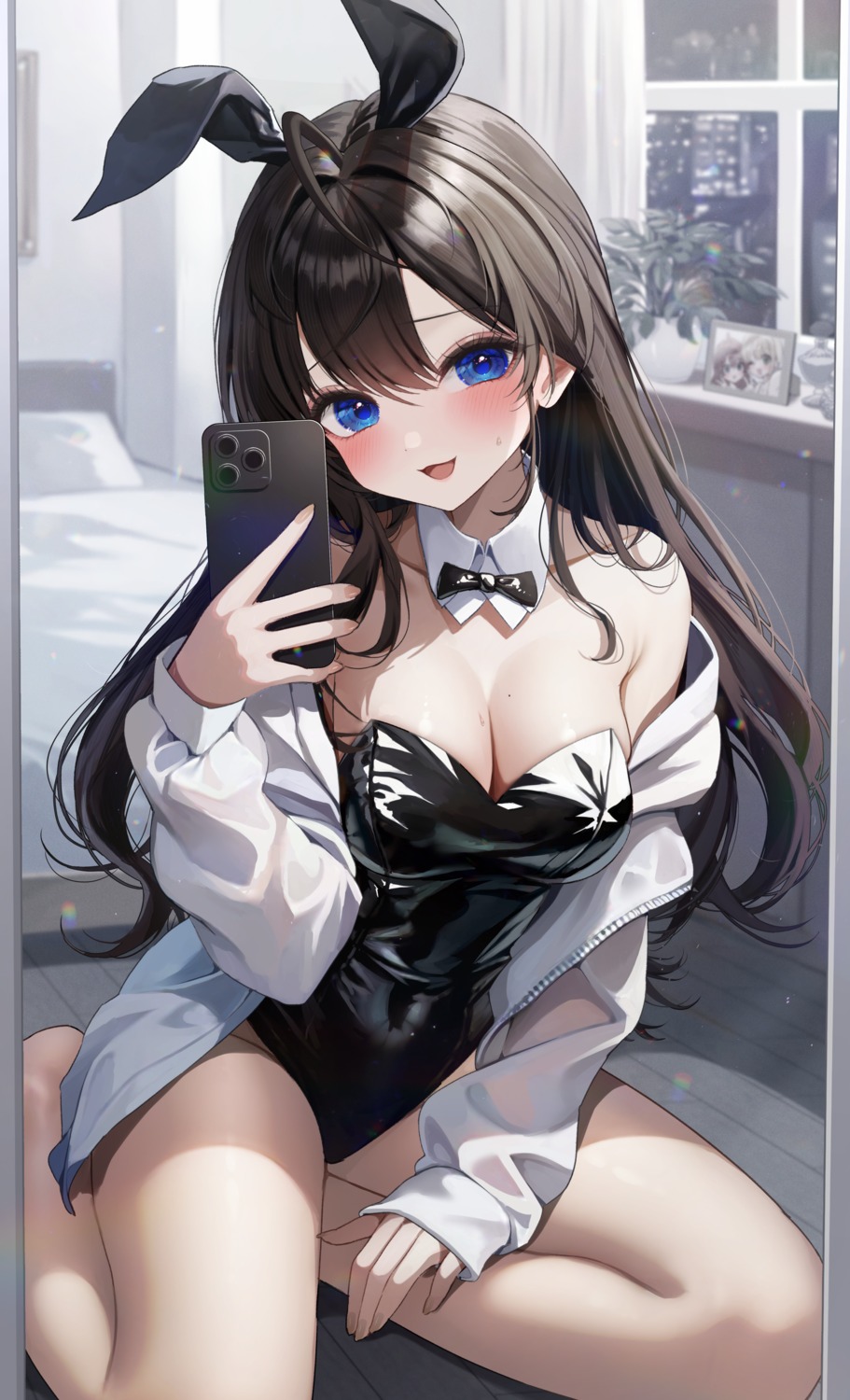 animal_ears bunny_ears bunny_girl ichinose_shiki kudou_eru no_bra see_through selfie the_idolm@ster the_idolm@ster_cinderella_girls