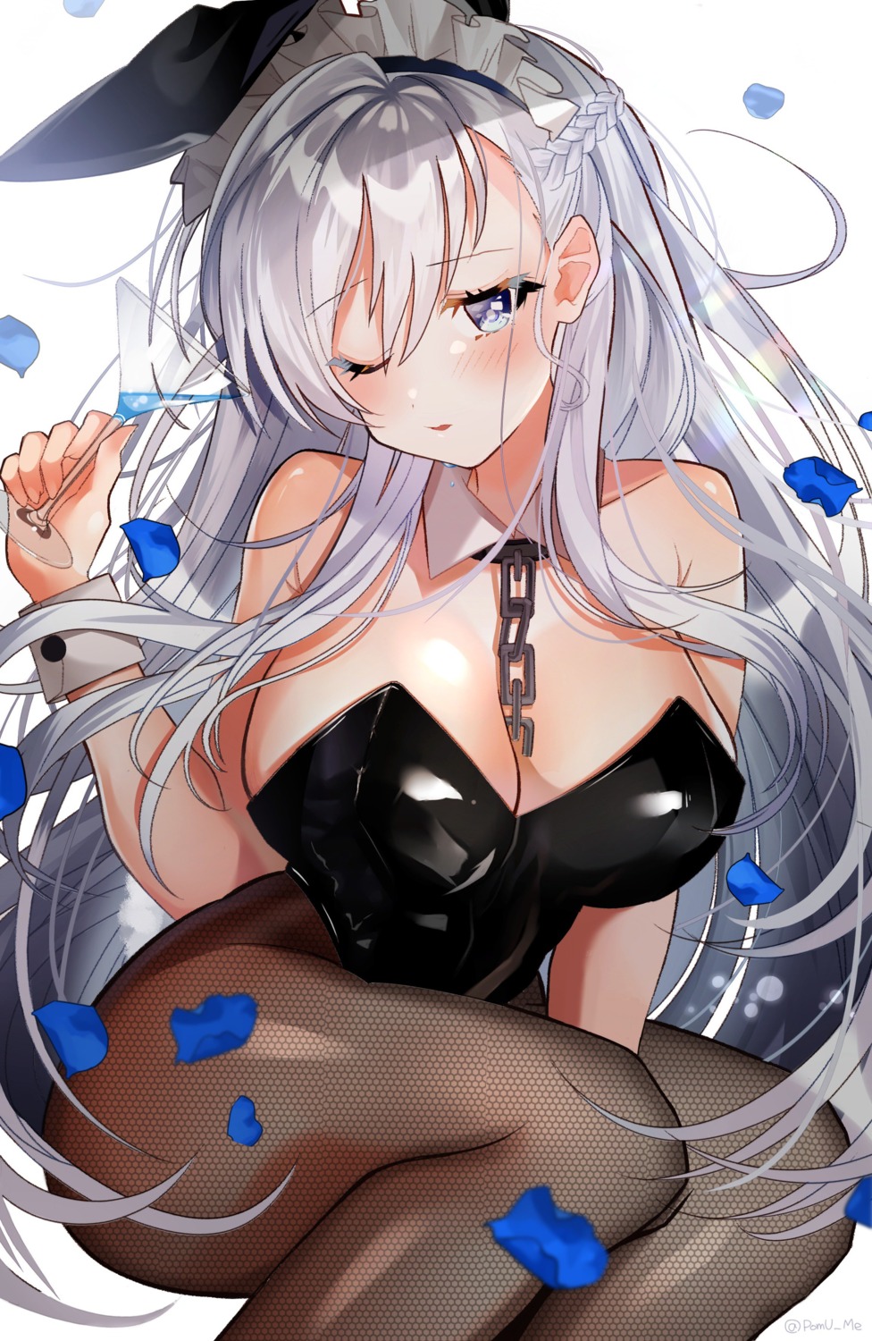 animal_ears azur_lane belfast_(azur_lane) bunny_ears bunny_girl cleavage fishnets pantyhose pomu_(pomu_me) tail