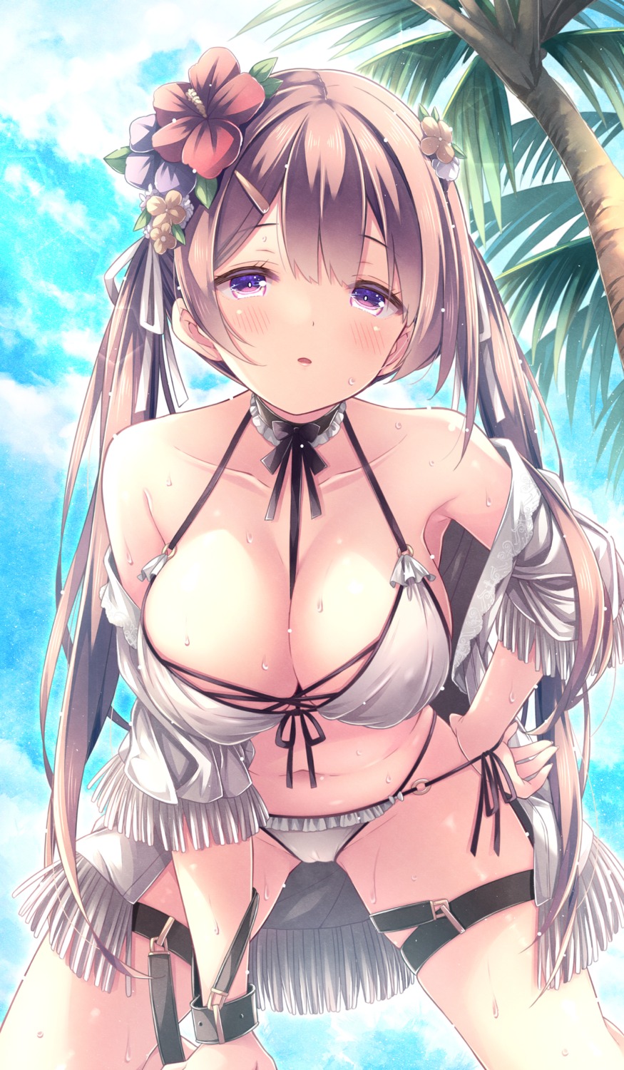 bikini cameltoe garter open_shirt ryo_(botsugo) swimsuits wet