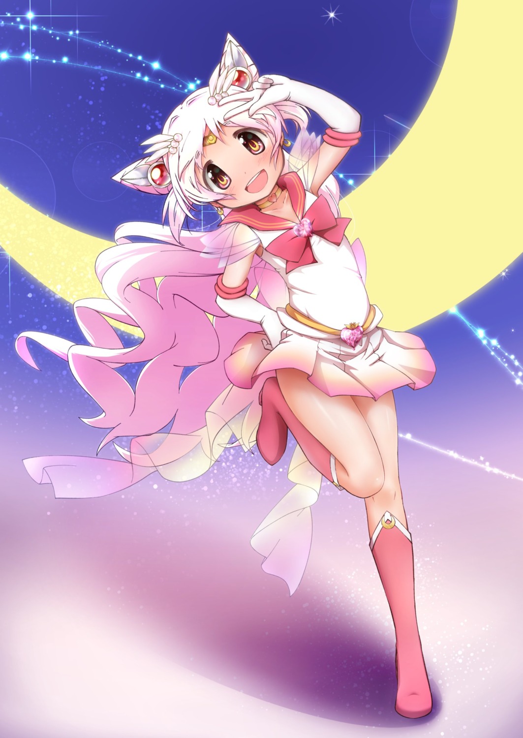 animal_ears chibiusa cosplay heels maminagireo momoe_nagisa nekomimi puella_magi_madoka_magica sailor_moon seifuku skirt_lift