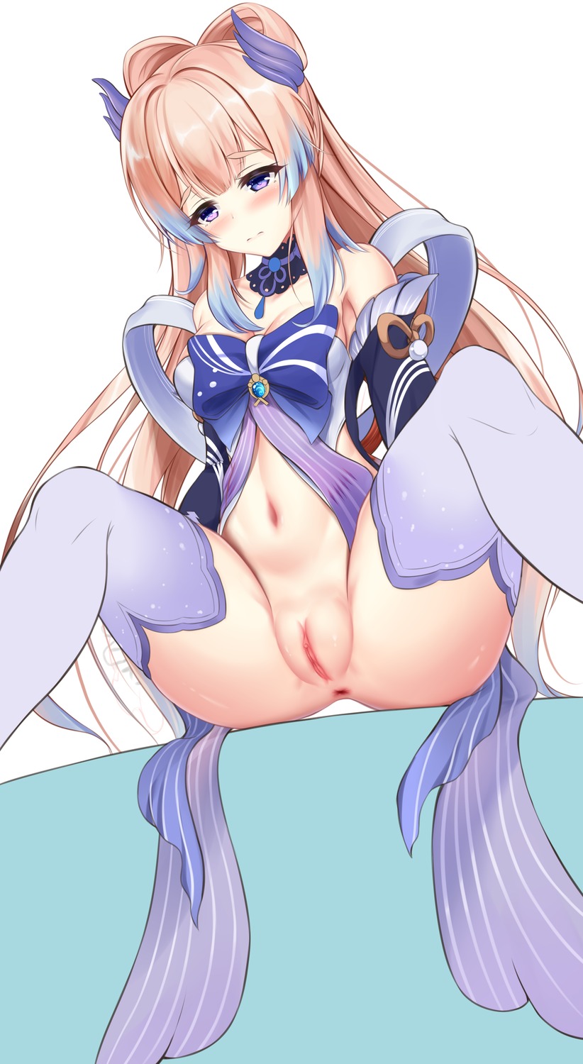 anus bottomless feet genshin_impact nbit no_bra pussy sangonomiya_kokomi thighhighs uncensored wet