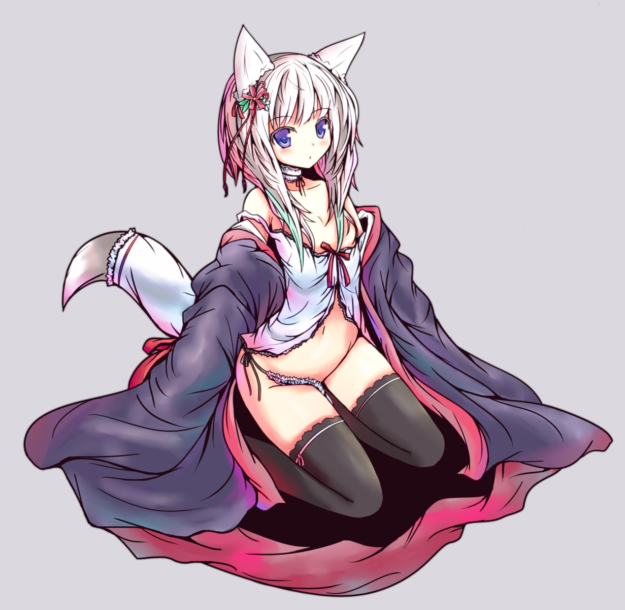 animal_ears kitsune pantsu shio_poteto string_panties tail thighhighs