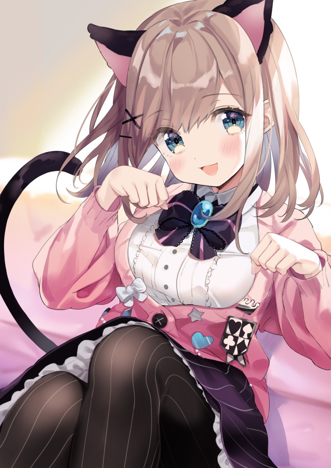 animal_ears kanda_done nekomimi nijisanji pantyhose skirt_lift suzuhara_ruru sweater tail