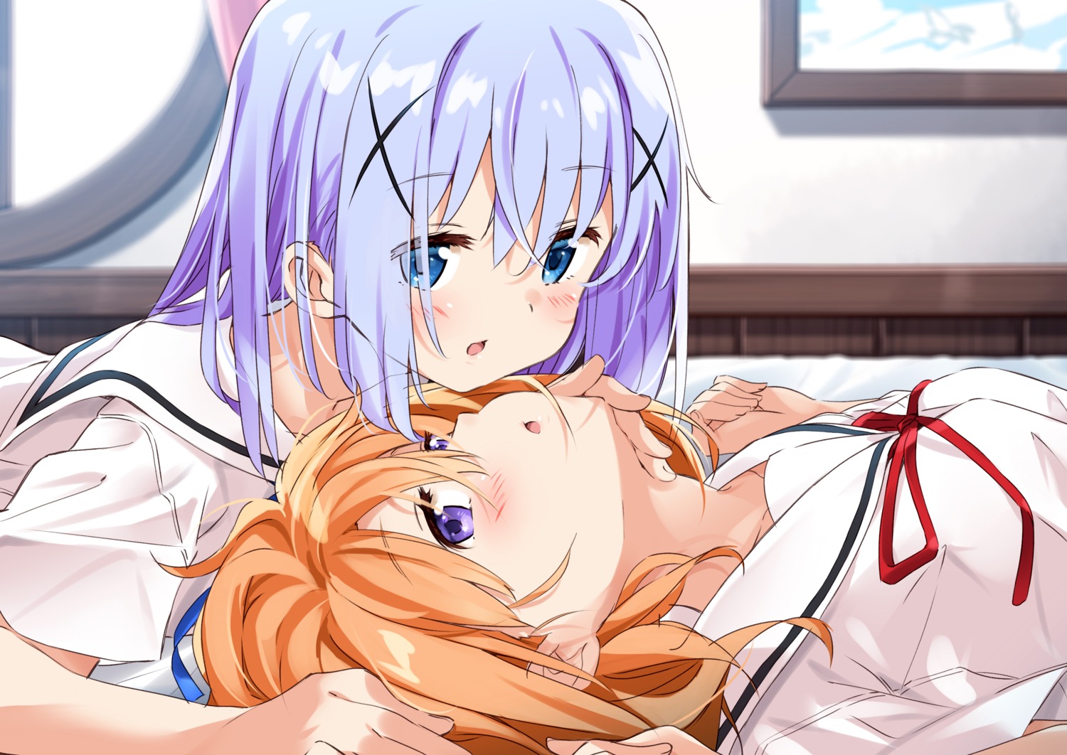 gochuumon_wa_usagi_desu_ka? hoto_cocoa kafuu_chino moso seifuku yuri