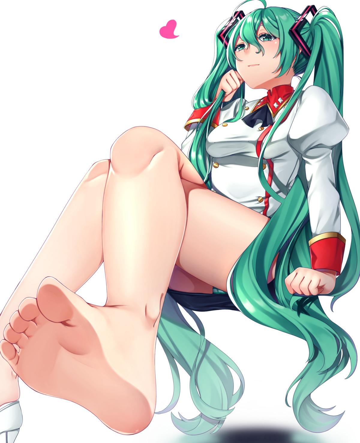 agent_aika aika_(series) cameltoe cosplay feet hatsune_miku inu8neko pantsu skirt_lift uniform vocaloid white_delmo