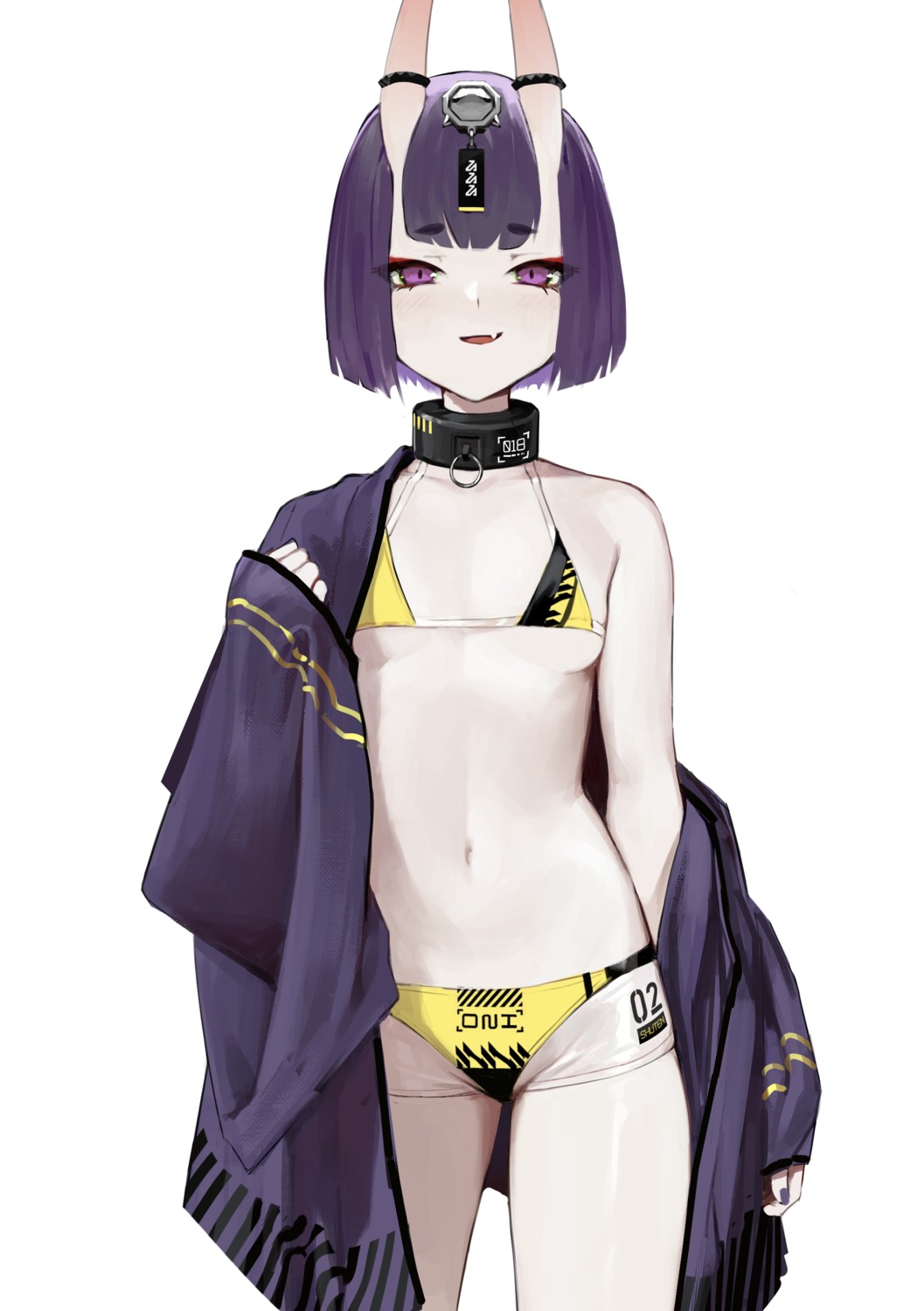 bikini fate/grand_order horns open_shirt shuten_douji_(fate/grand_order) swimsuits vertigris