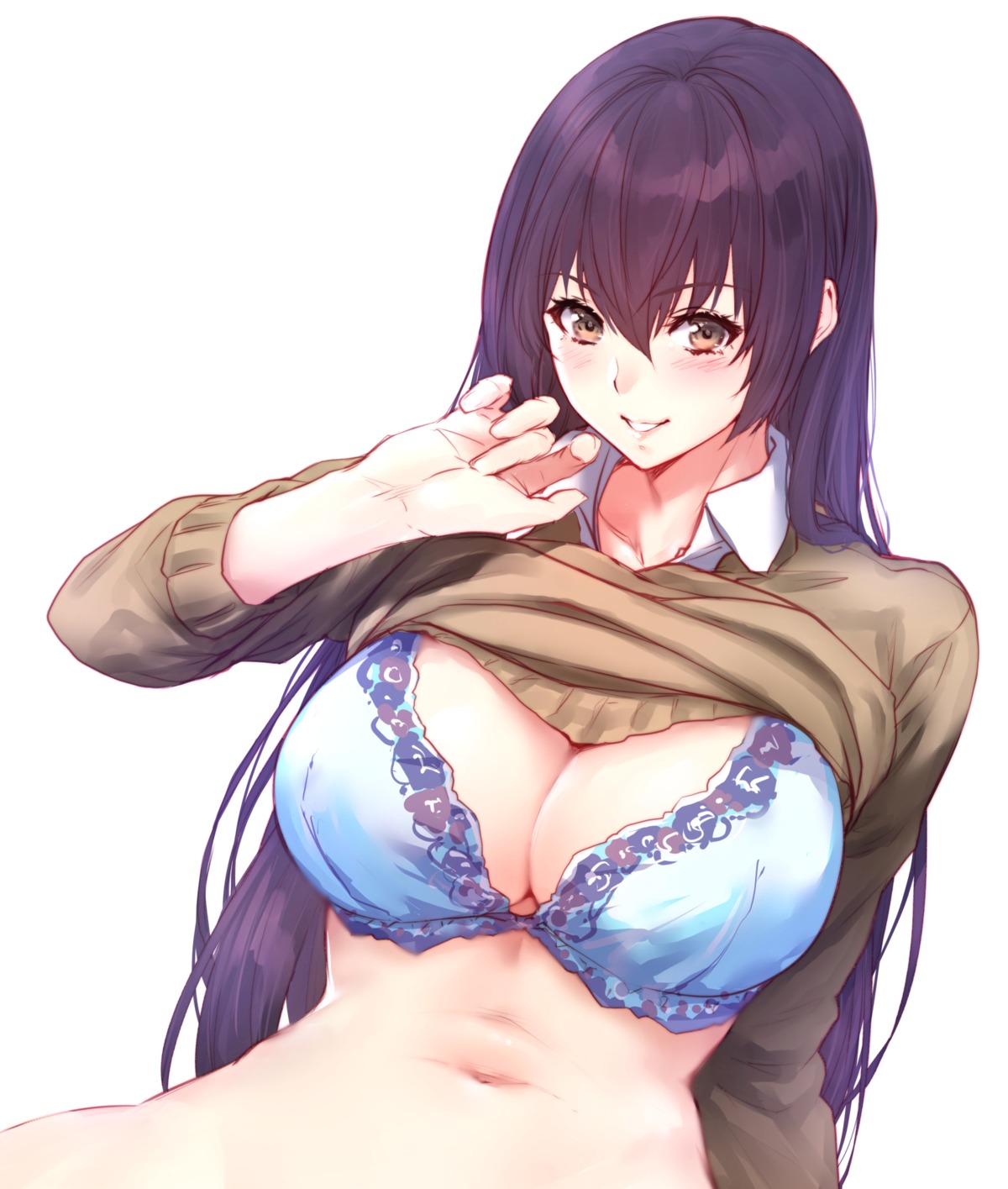 bra cleavage shirt_lift sweater zucchini