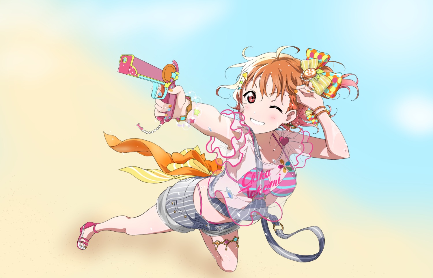 bikini garter gun love_live!_sunshine!! see_through swimsuits tagme takami_chika