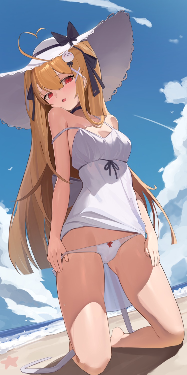 dress niliu_chahui no_bra pantsu panty_pull skirt_lift summer_dress tokisaki_asaba undressing