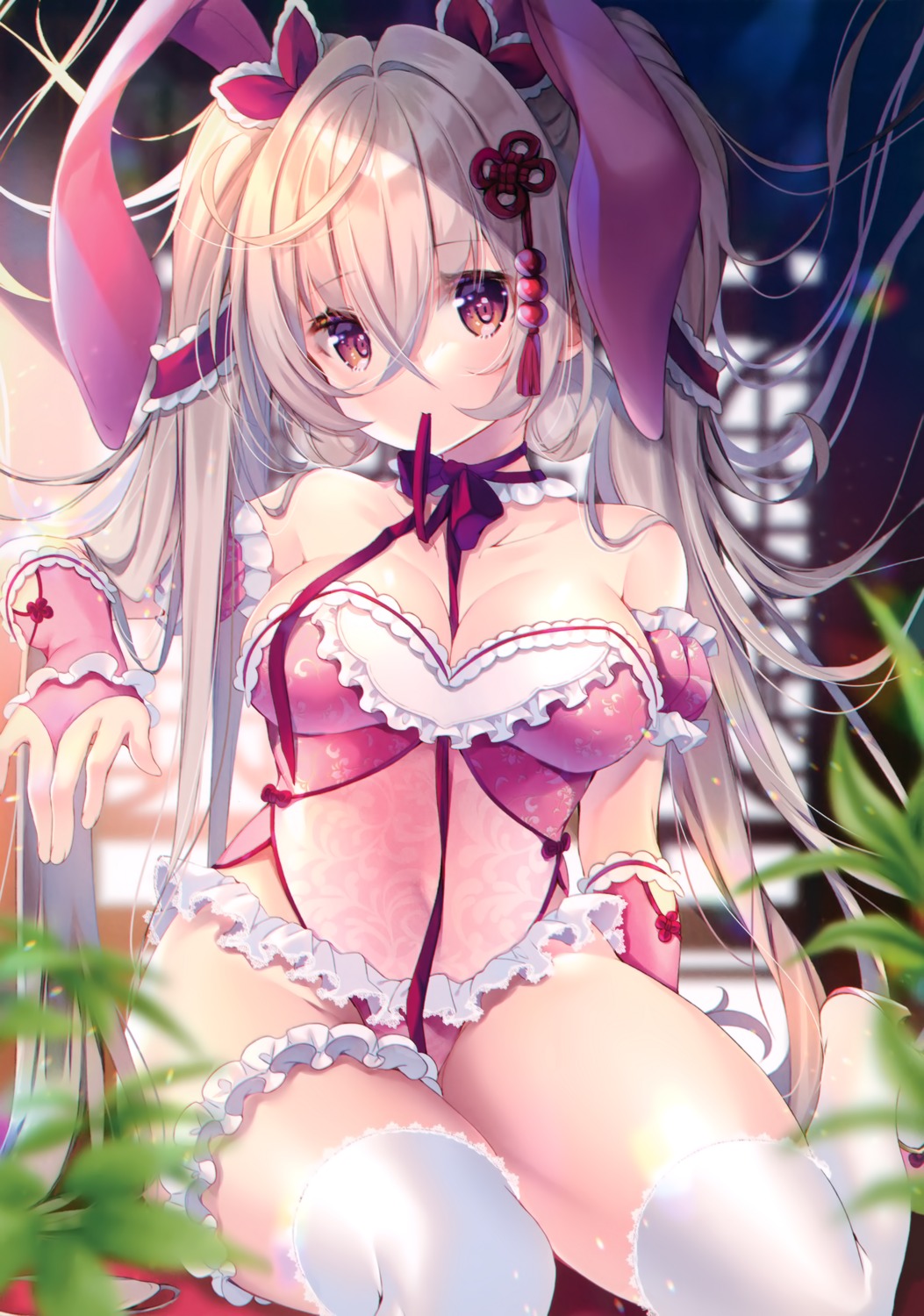 animal_ears bunny_ears garter ko_yu lingerie no_bra thighhighs