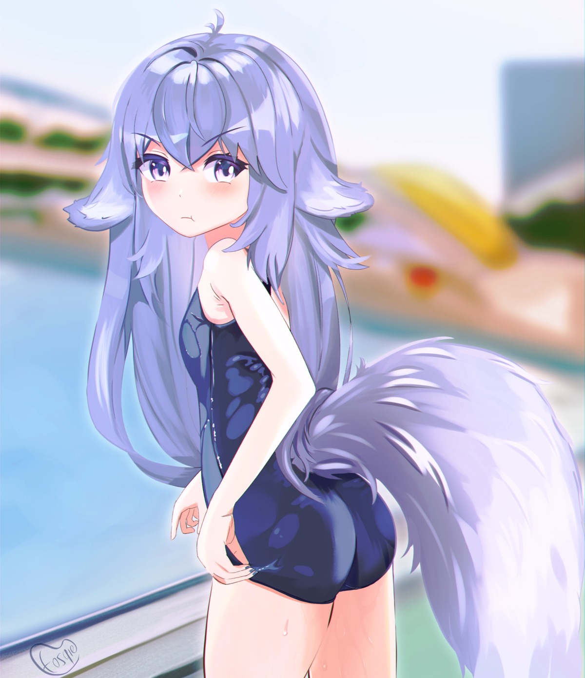 animal_ears ass fosqie inumimi school_swimsuit swimsuits tail wet