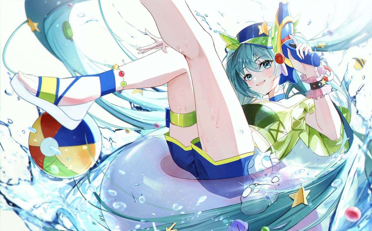 garter gun hatsune_miku neh see_through vocaloid wet