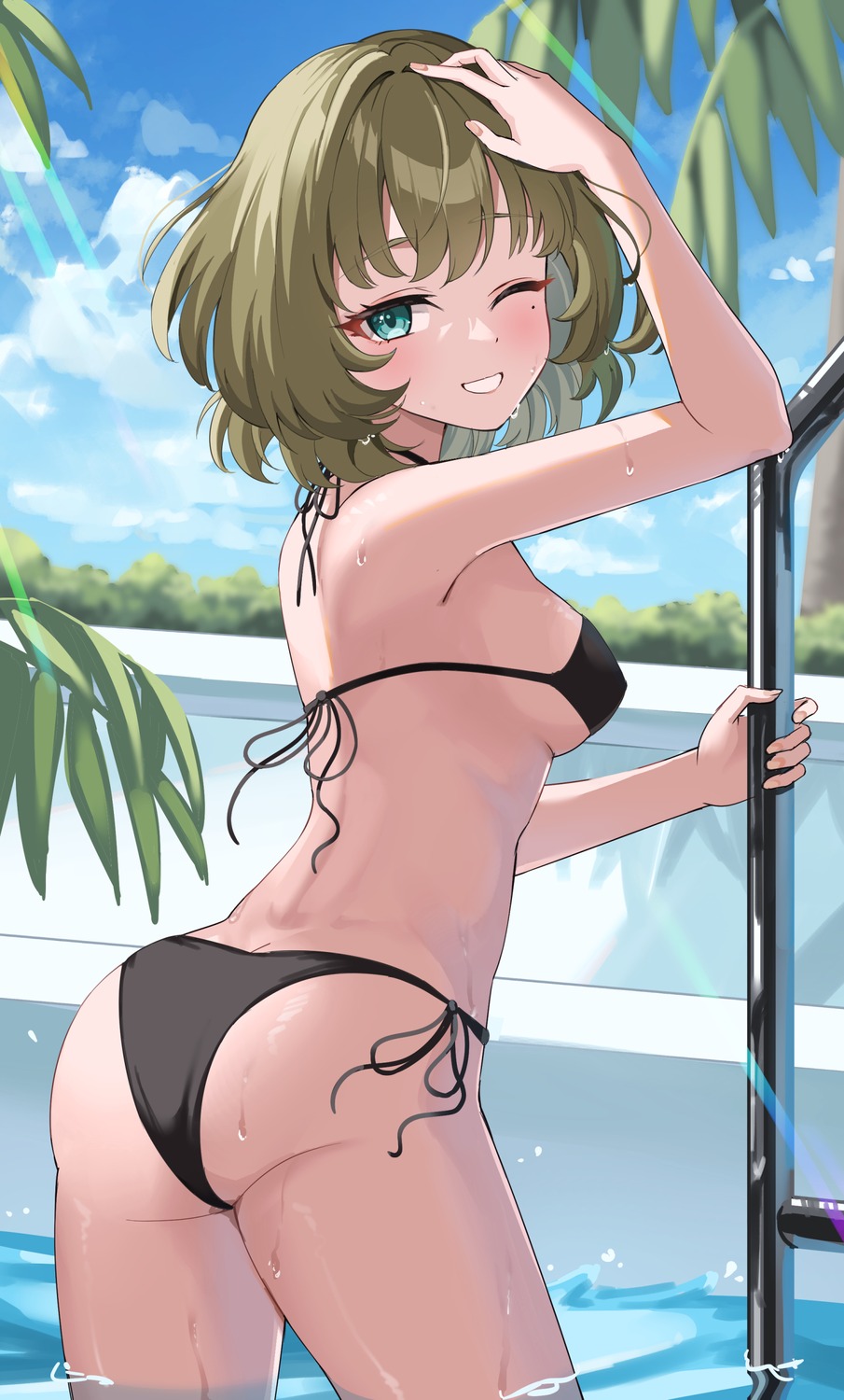 ass bikini kamoromance614 swimsuits takagaki_kaede the_idolm@ster the_idolm@ster_cinderella_girls thong wet